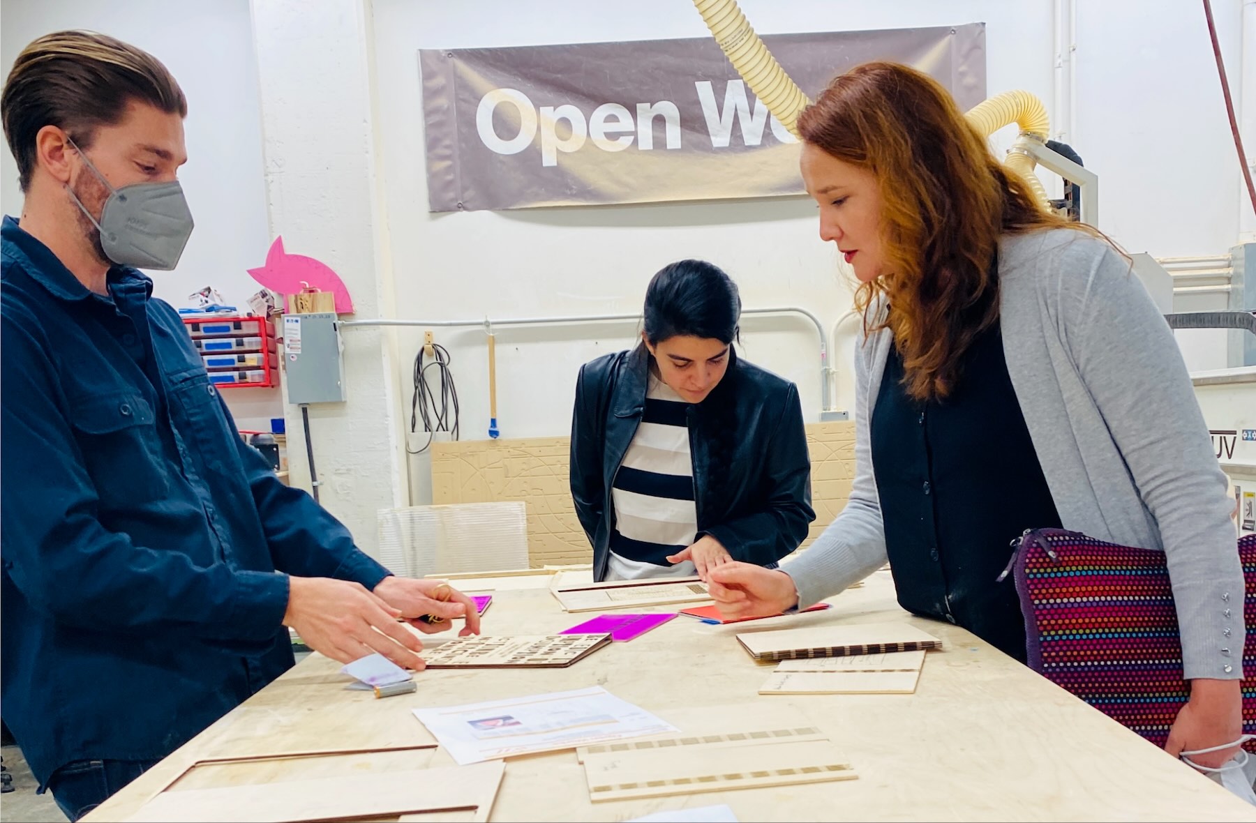 Zack Adams, project coordinator Inés Sanches de Lozada, and Raquel Castedo at Open Works.